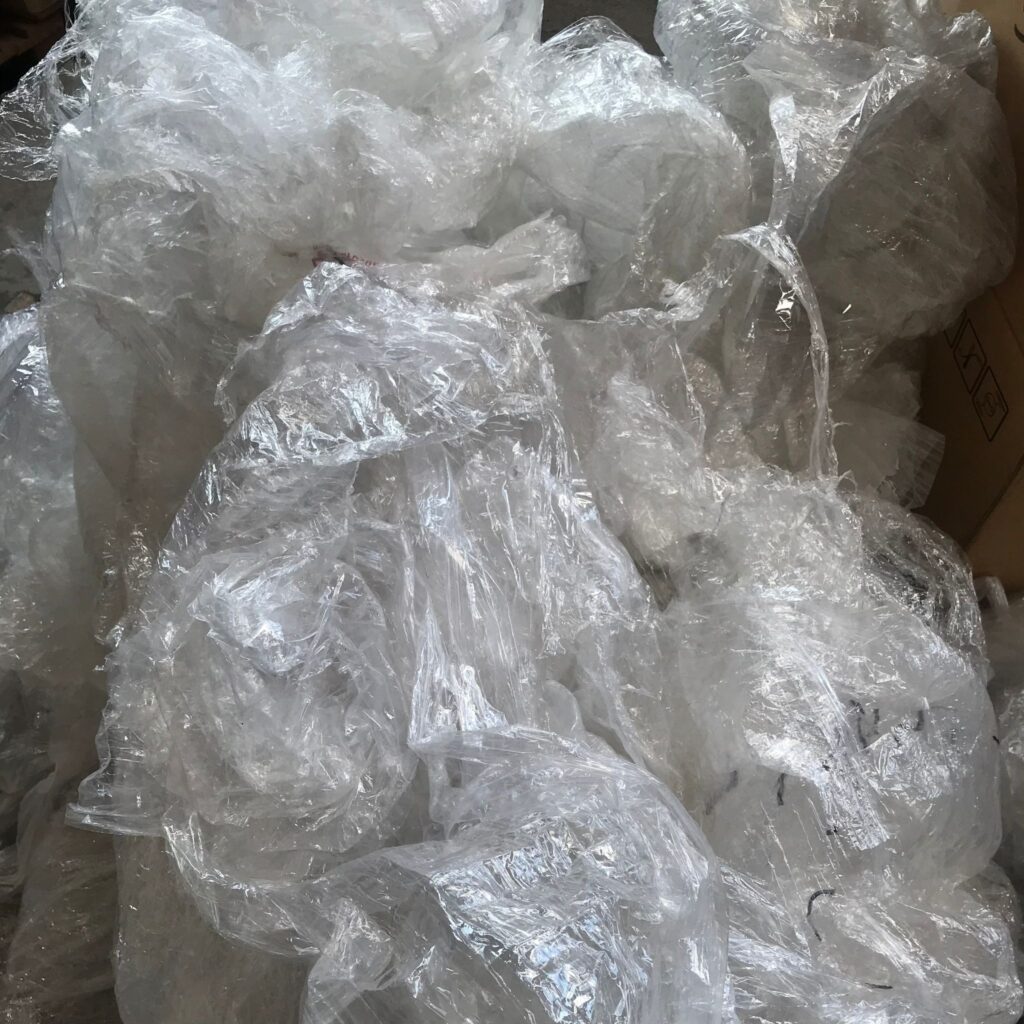 Clean PE film and pallet stretch wrap collected for recycling in Singapore.
